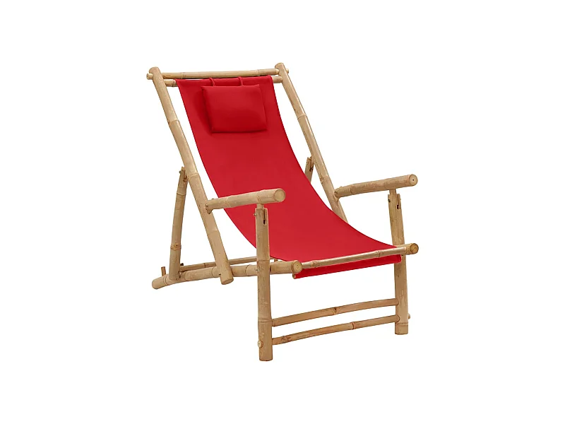 Chaise de terrasse Bambou et toile Rouge