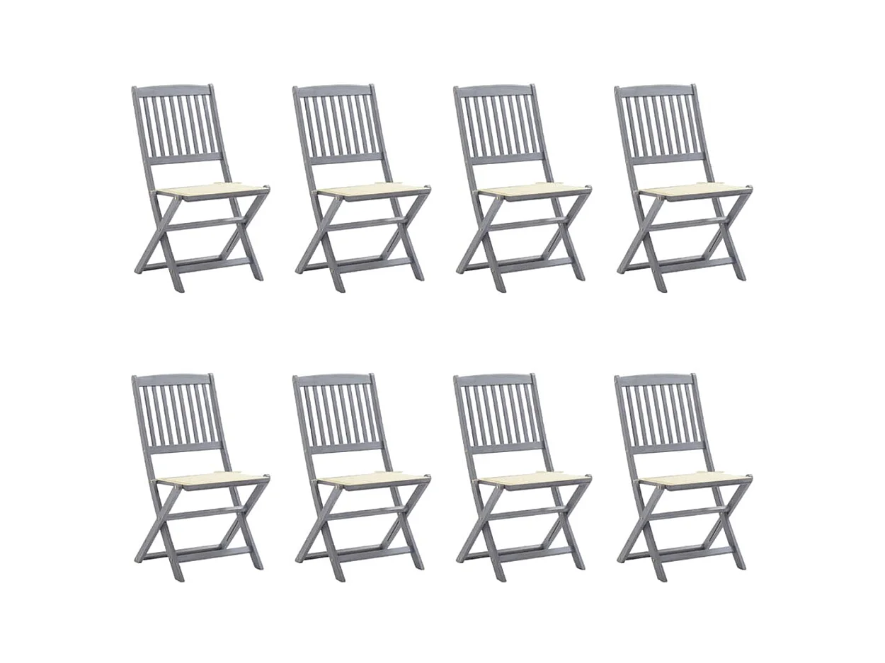 Chaises pliables d'extérieur 8 pièces avec coussins Bois d'acacia