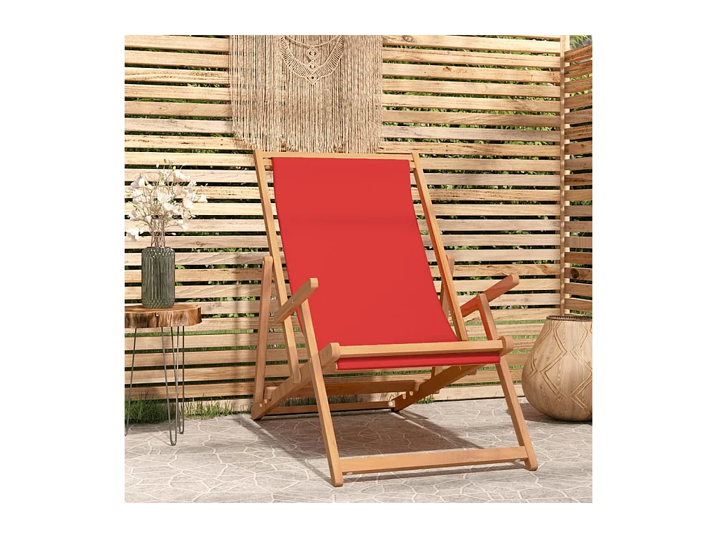 Cadeira de praia dobrável madeira de teca maciça vermelho