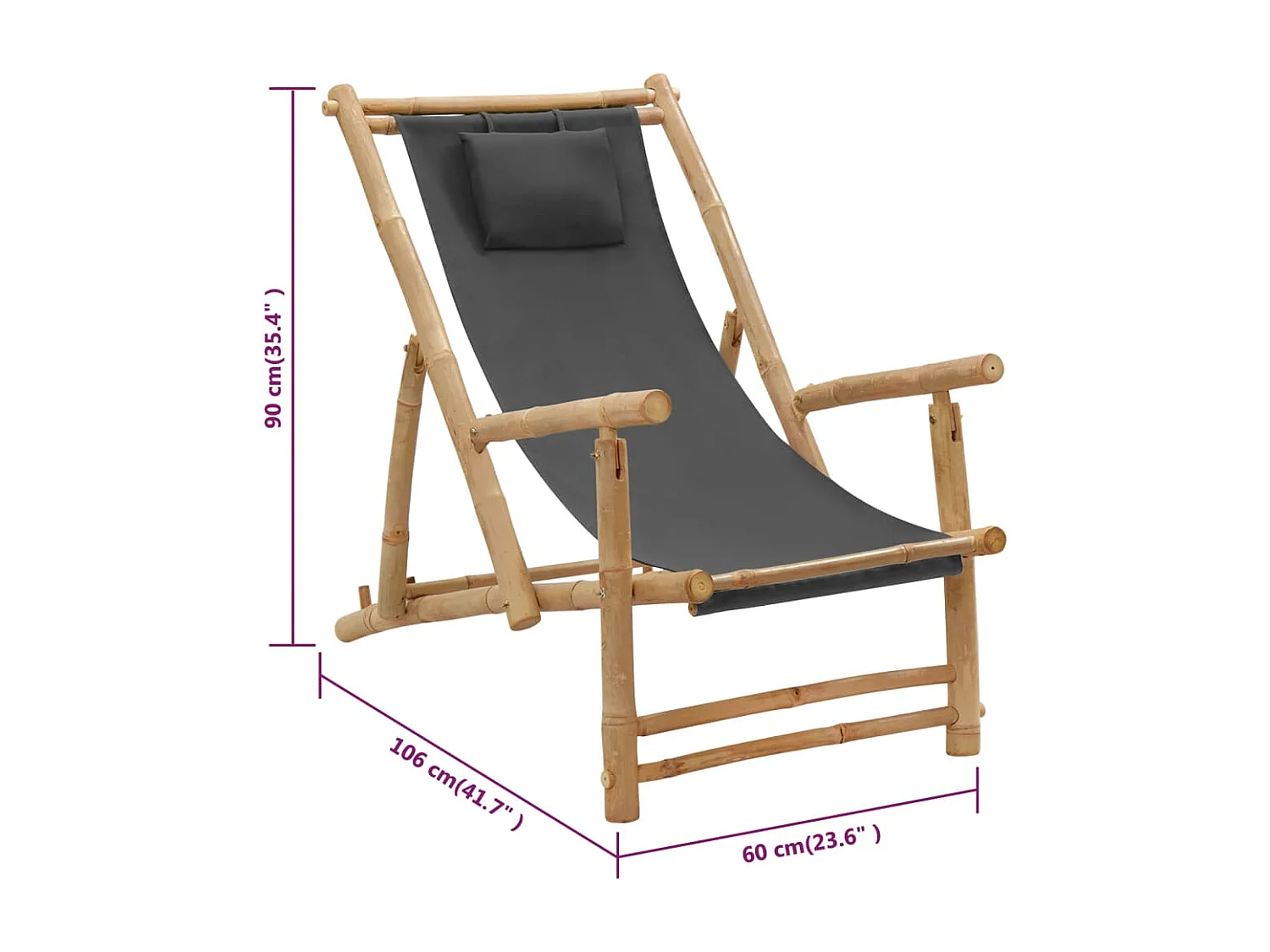 Chaise de terrasse Bambou et toile Gris foncé