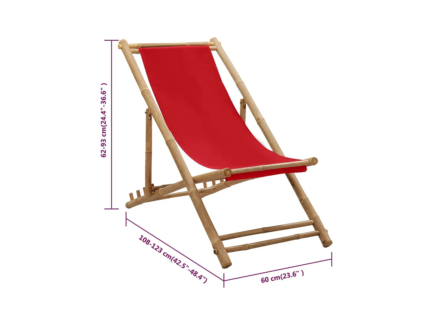 Espreguiçadeira de bambu e lona vermelho