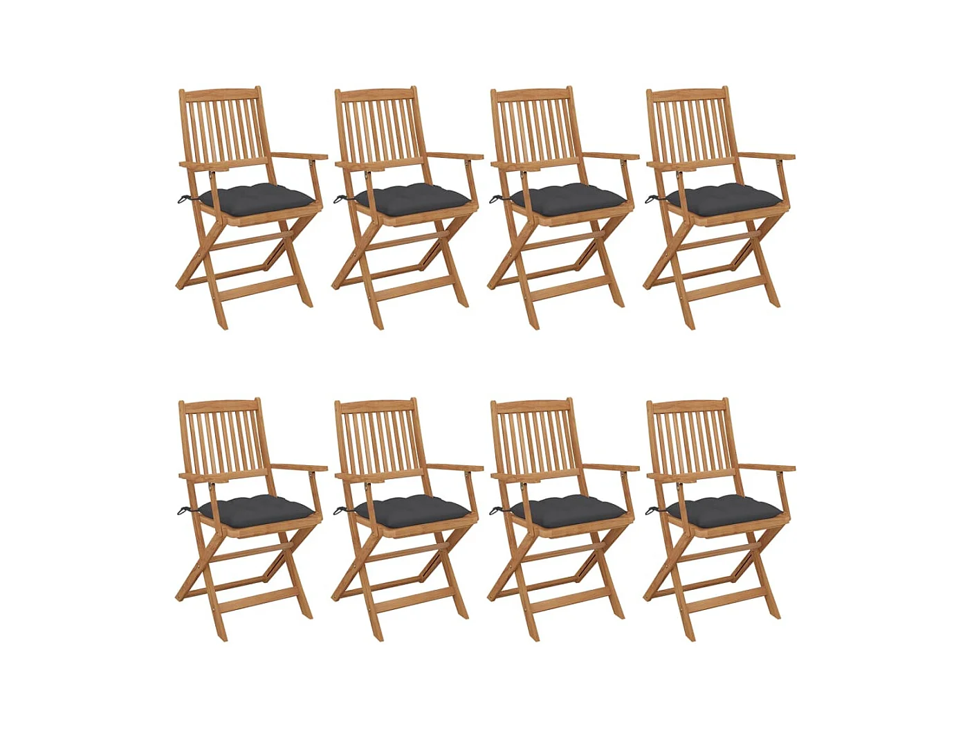 Chaises pliables de jardin 8 pièces avec coussins Bois d'acacia