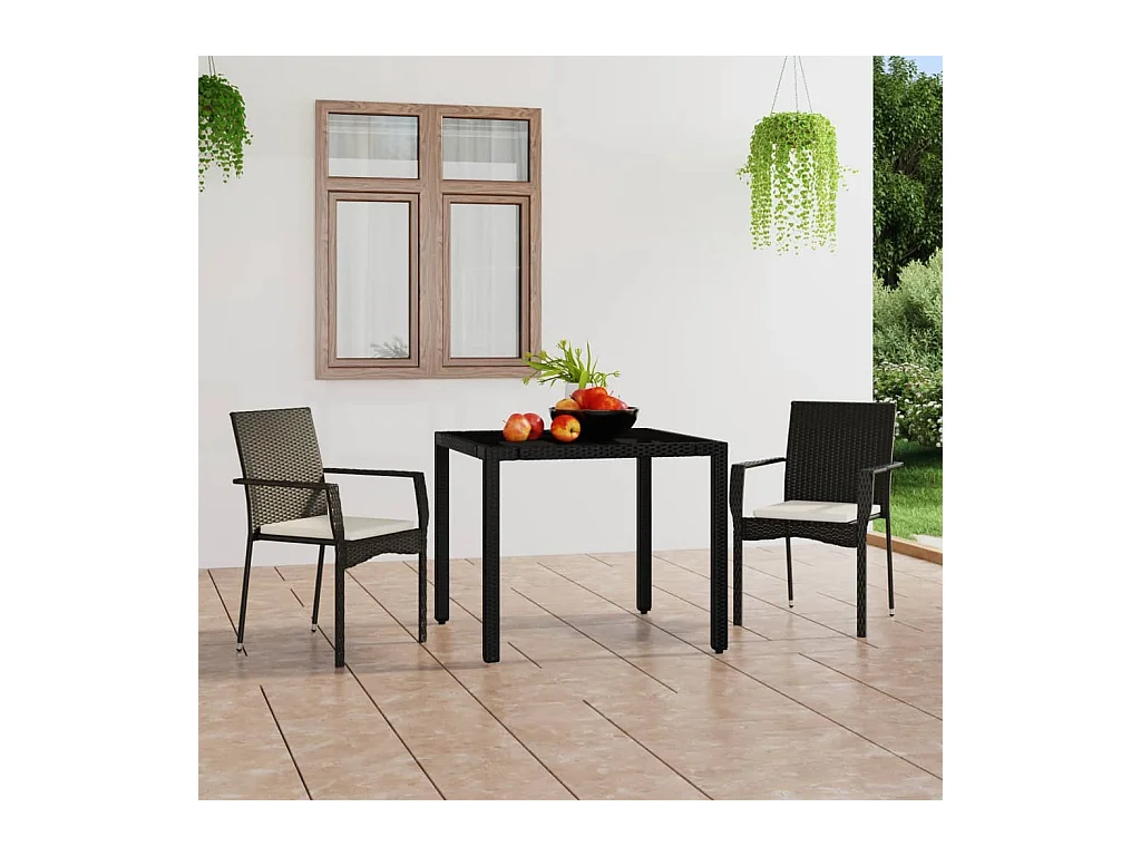 Cadeiras de jardim com almofadões 2 peças vime PE preto