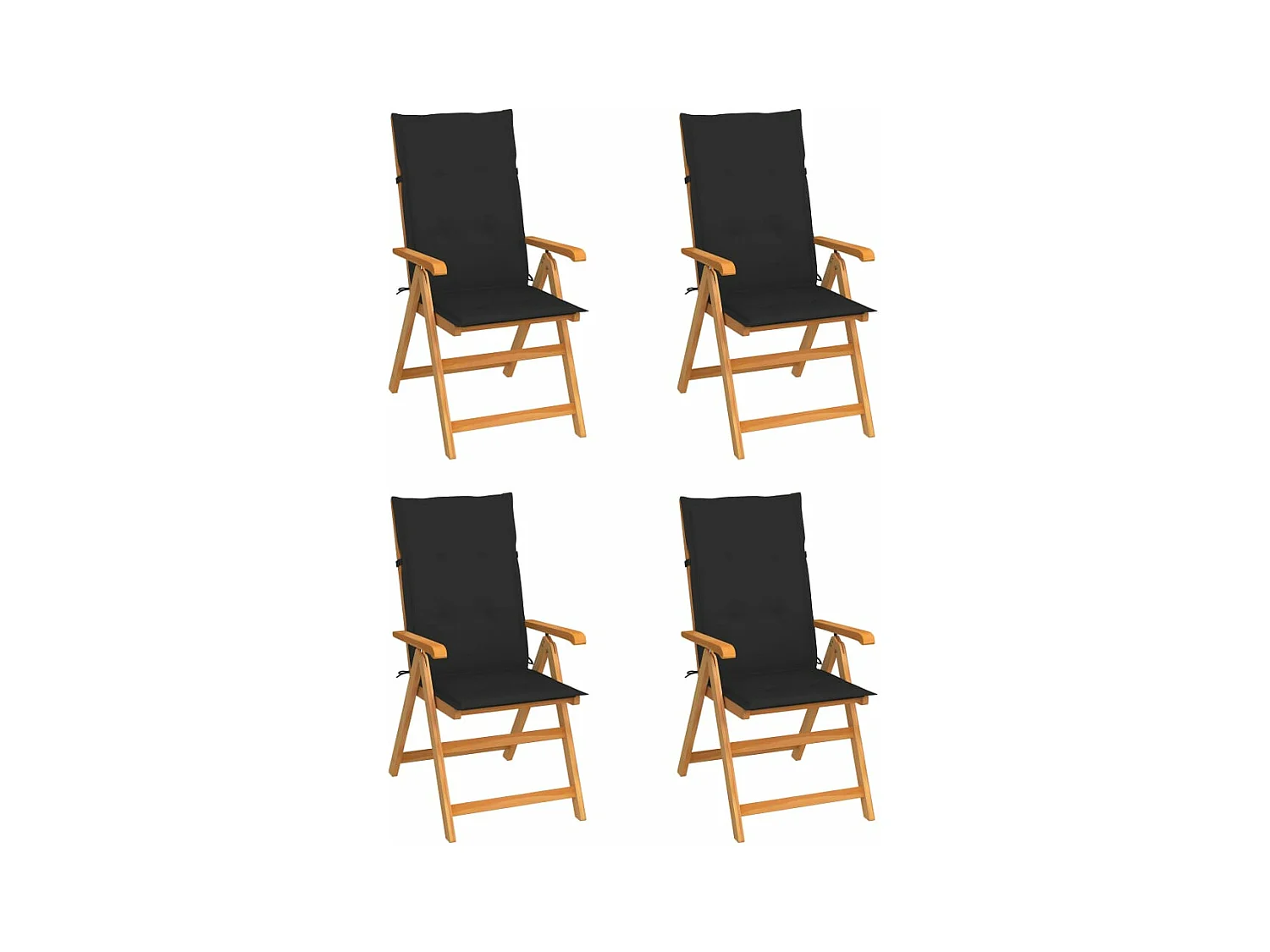 Chaises de jardin 4 pièces avec coussins noir Bois de teck massif