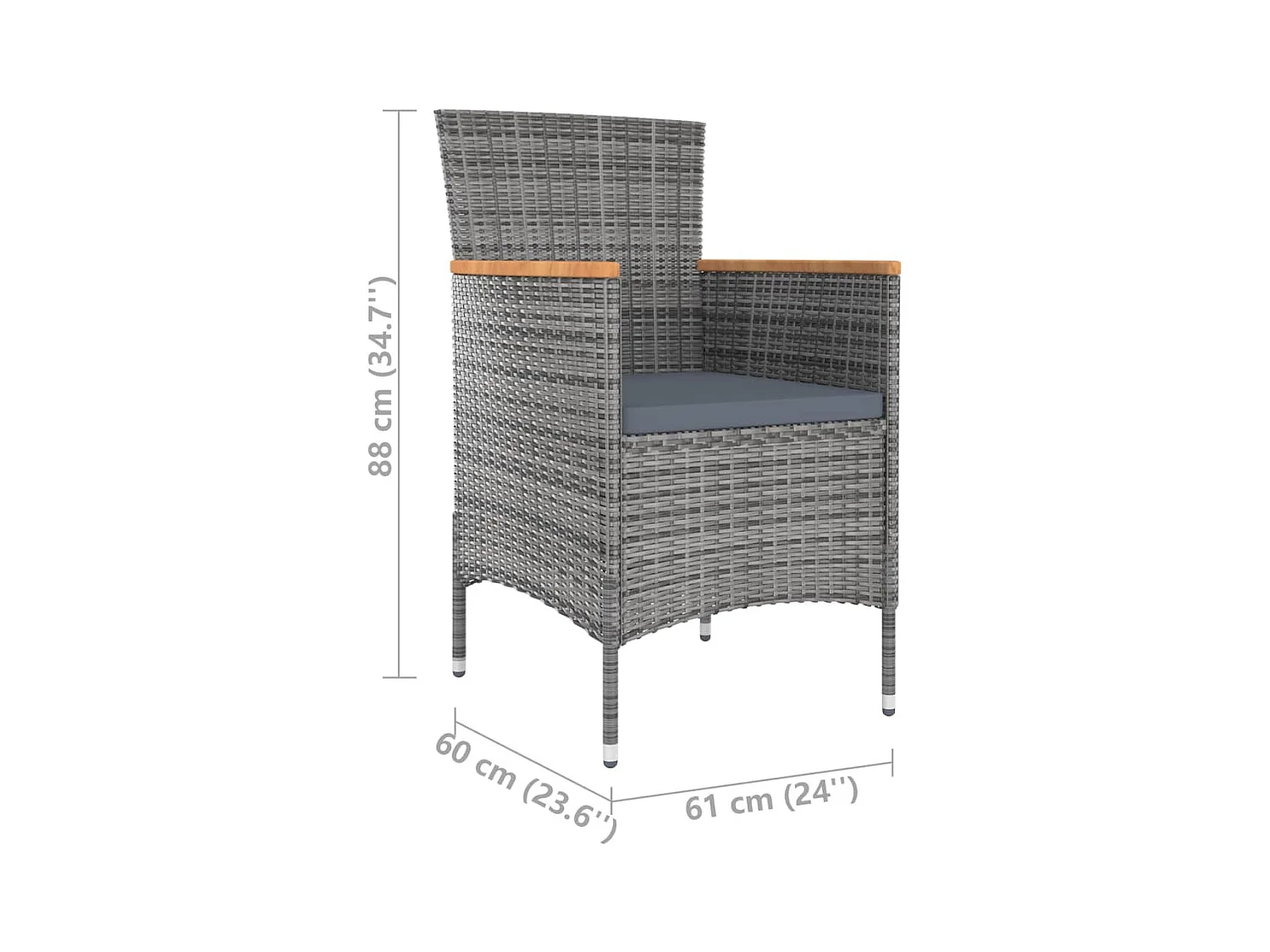 Chaises de salle à manger de jardin 4 pièces Résine tressée Gris
