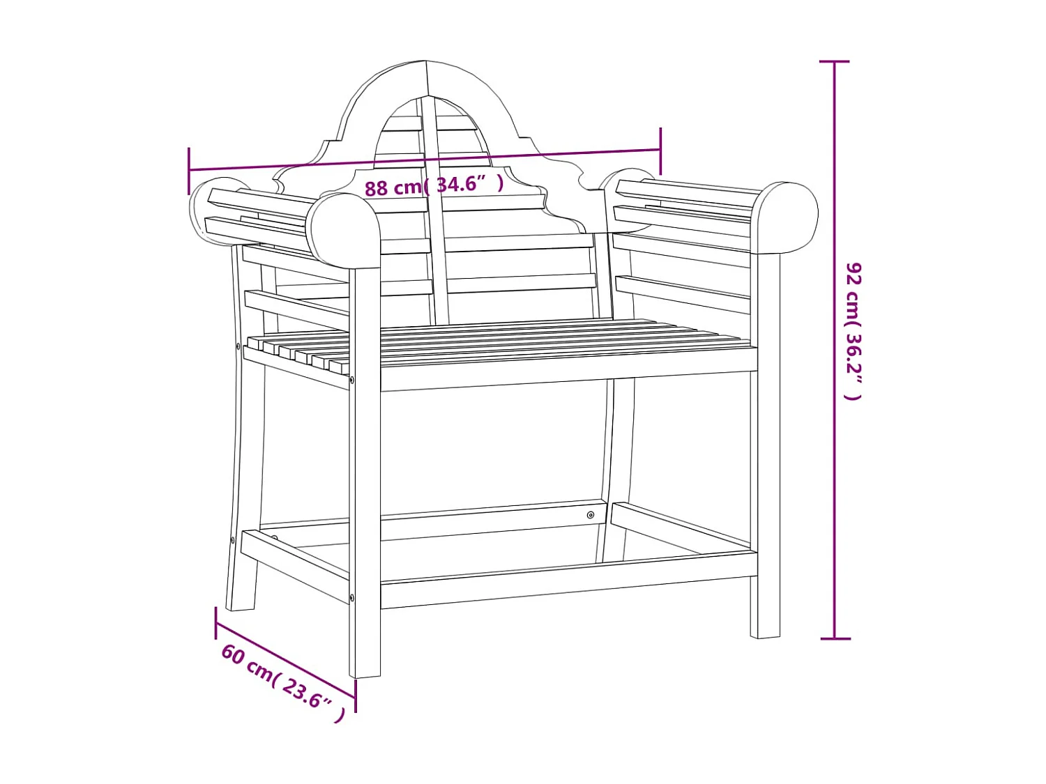 Silla de jardín madera maciza de teca 88x60x92 cm