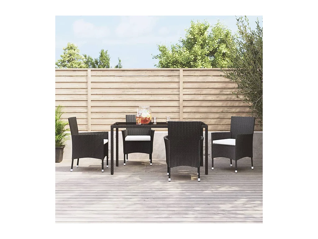 Chaises de jardin avec coussins 4 pièces Résine tressée Noir