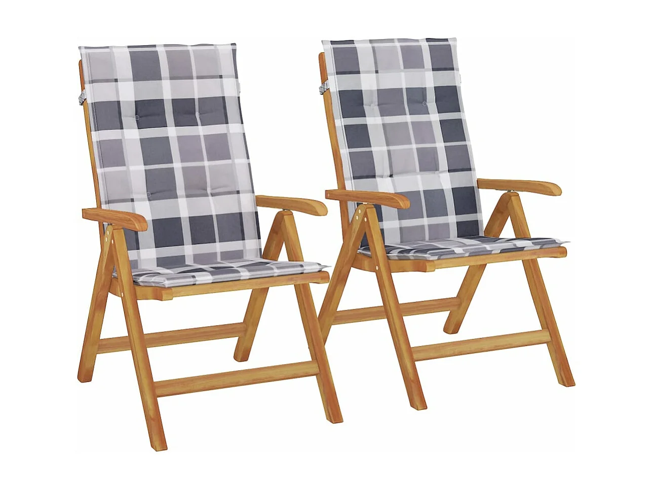 Chaises de jardin inclinables 2 pièces et coussins bois massif teck