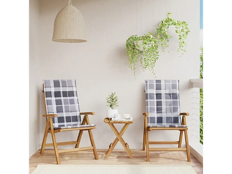 Chaises de jardin inclinables 2 pièces et coussins bois massif teck