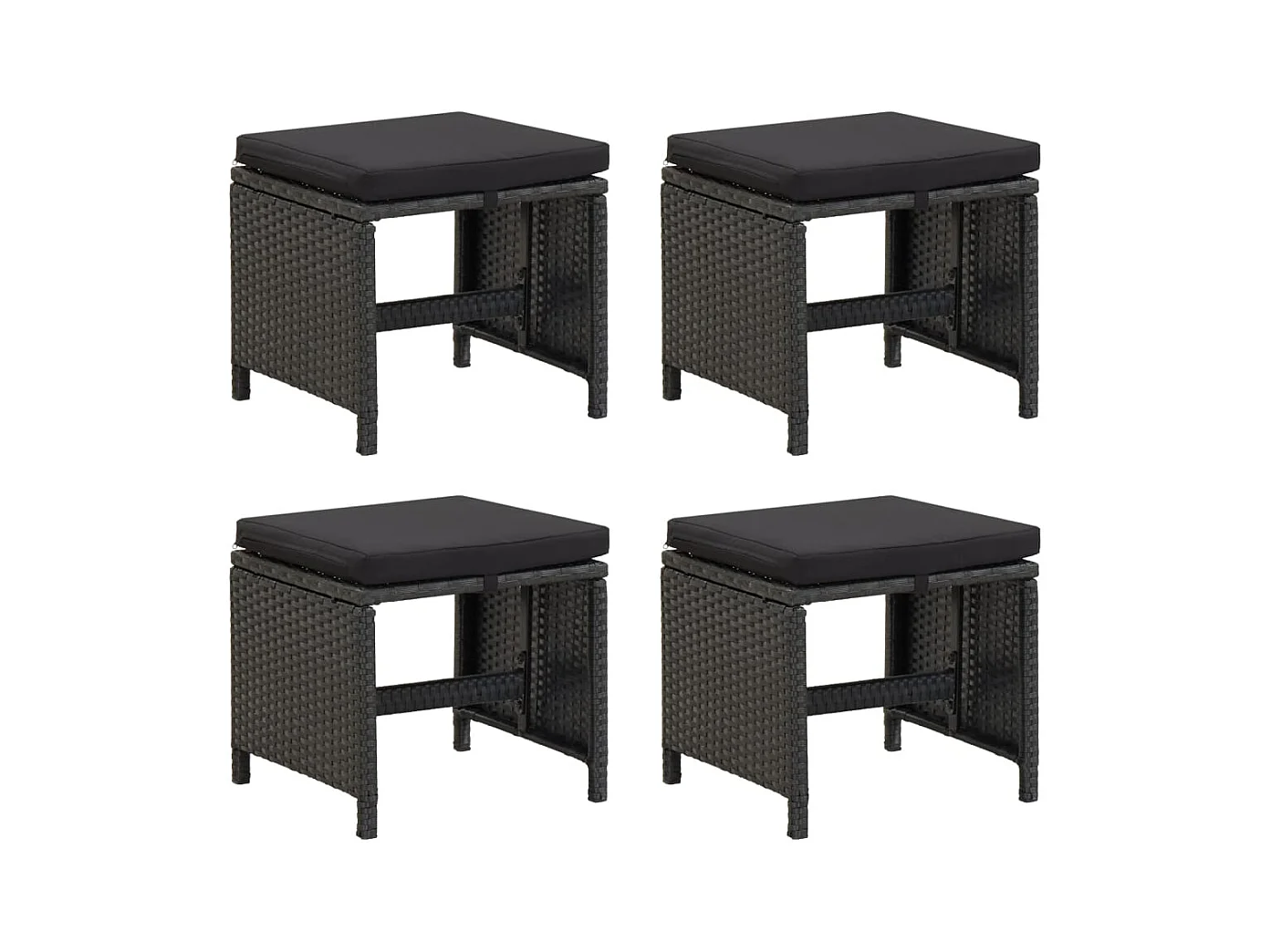 Tabourets de jardin 4 pièces avec coussins Résine tressée Noir