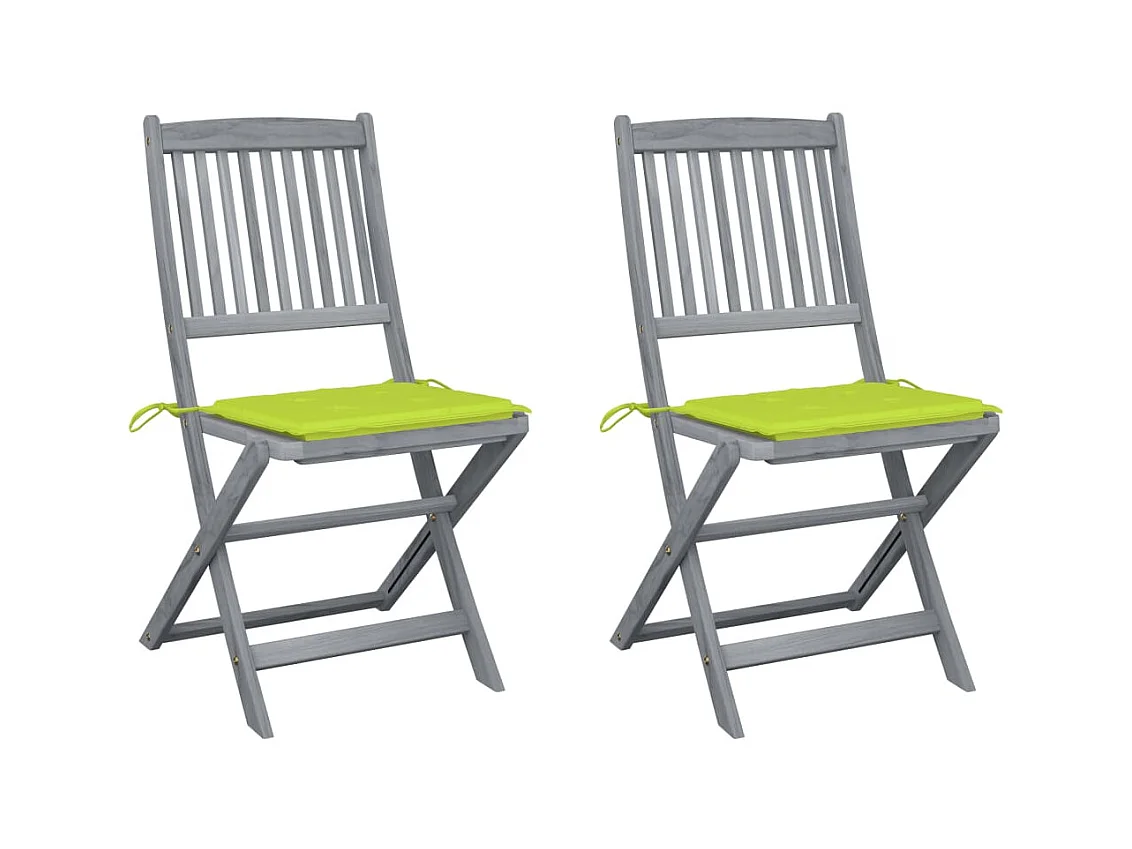 Chaises pliables d'extérieur 2 pièces avec coussins Bois d'acacia