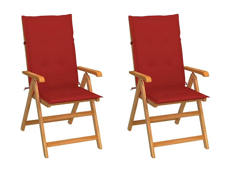 Chaises de jardin 2 pièces avec coussins rouge Bois de teck massif