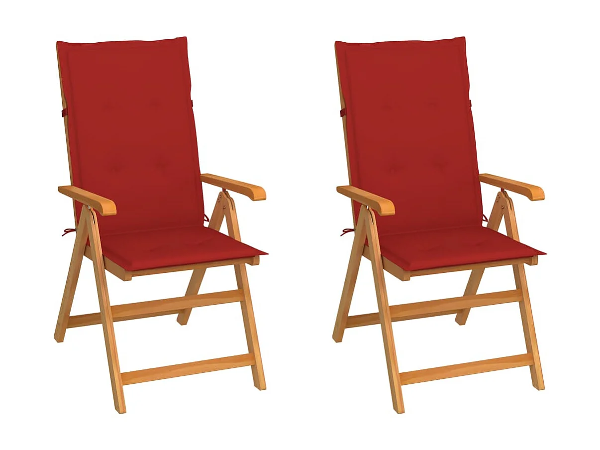 Chaises de jardin 2 pièces avec coussins rouge Bois de teck massif
