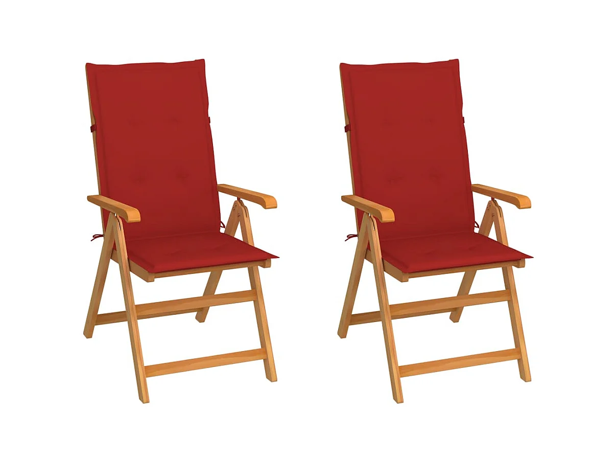 Chaises de jardin 2 pièces avec coussins rouge Bois de teck massif