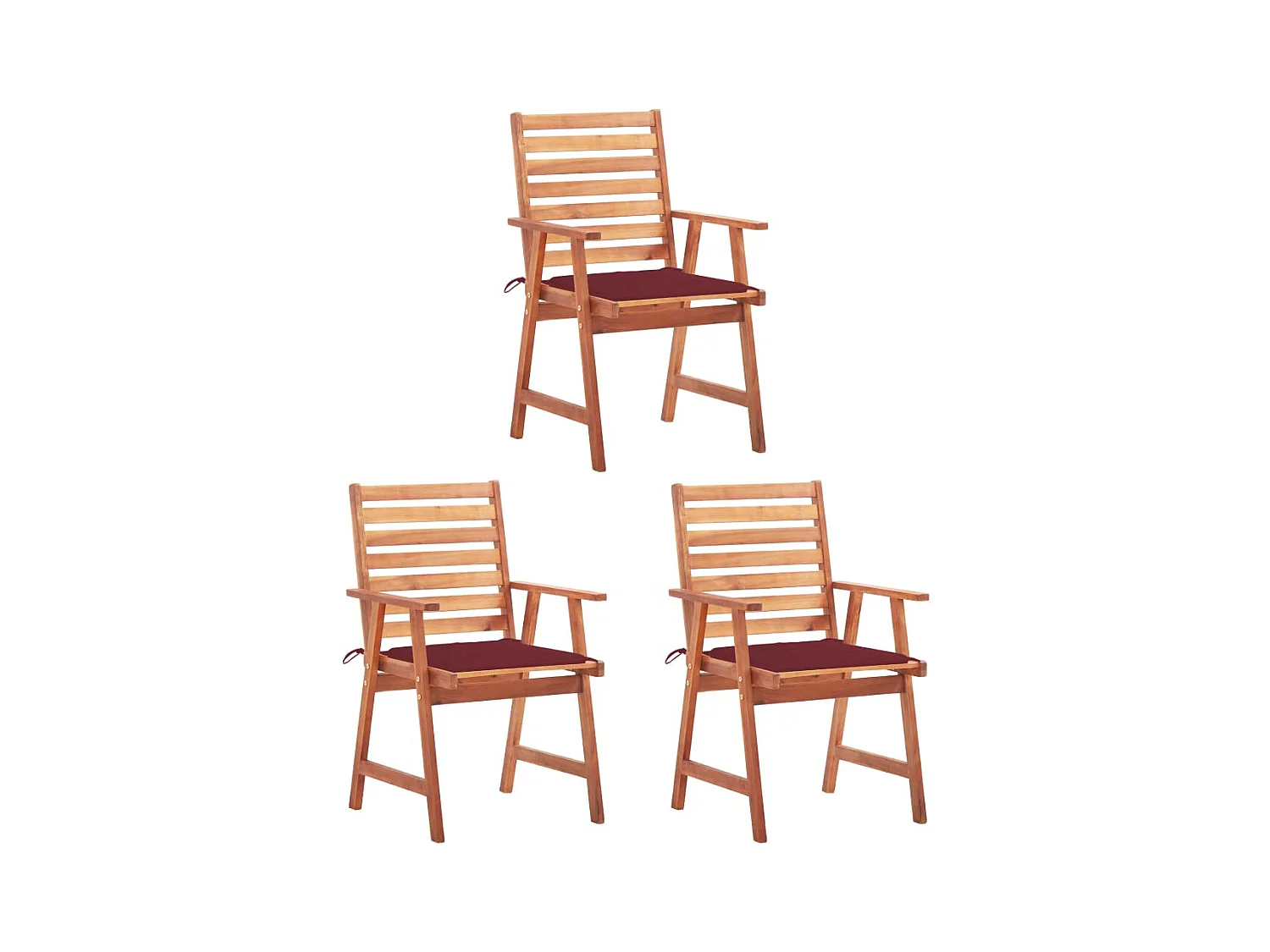 Chaises à dîner d'extérieur 3 pièces avec coussins Acacia massif