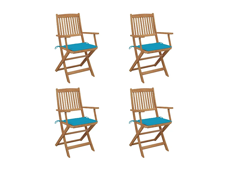 Chaises pliables de jardin 4 pièces avec coussins Bois d'acacia