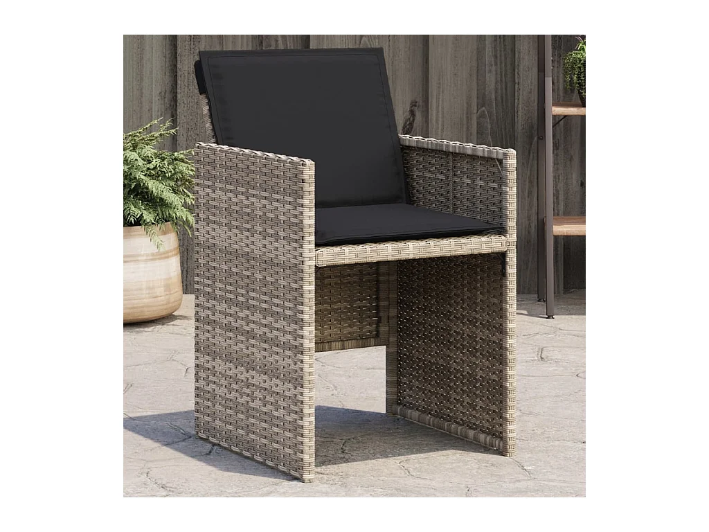 Chaises de jardin avec coussins 4 pièces gris clair résine tressée