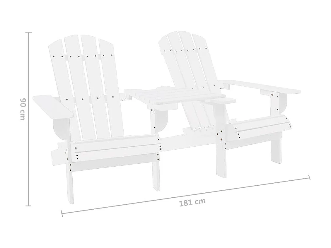 Silla jardín Adirondack y mesita madera maciza de abeto blanca