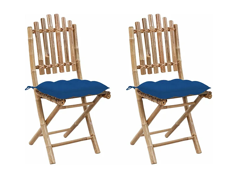 Cadeiras de jardim dobráveis c/ almofadões 2 peças bambu