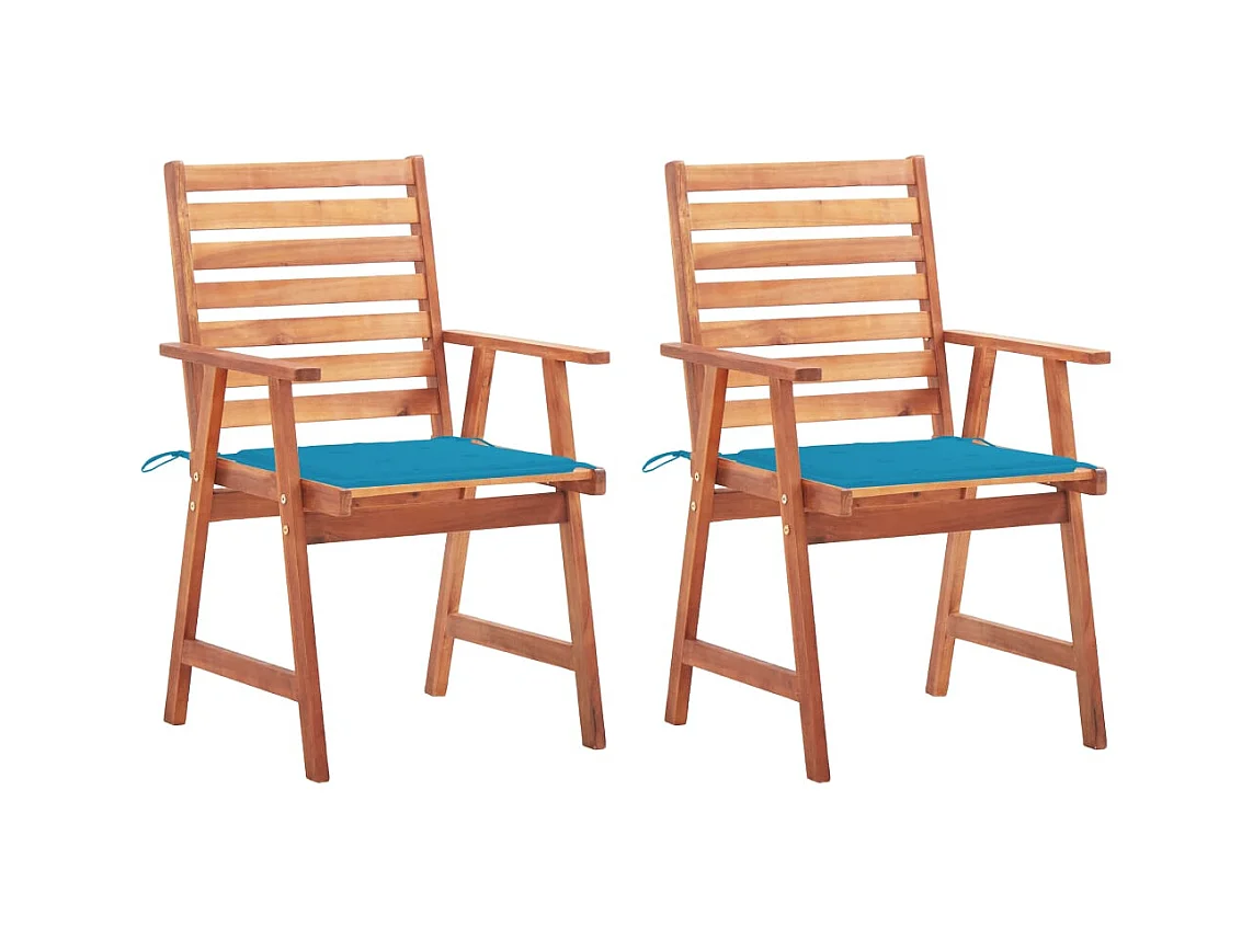 Chaises à dîner d'extérieur 2 pièces avec coussins Acacia massif