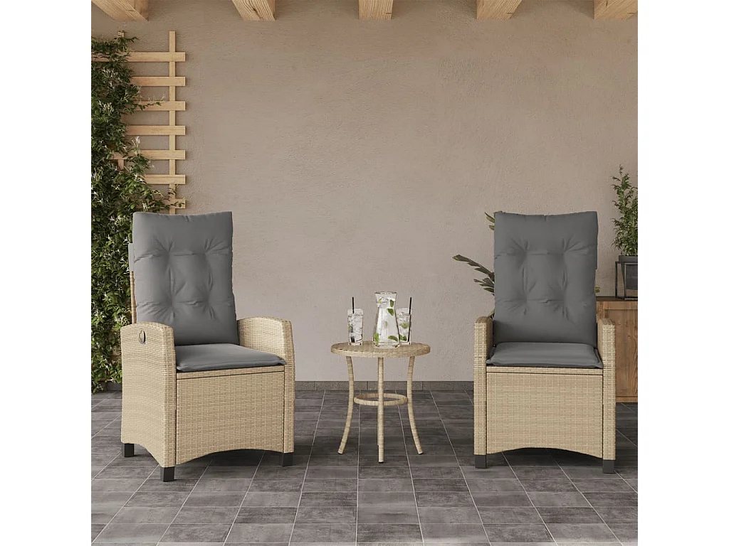 Sillones reclinables jardín y cojines beige mix 2 unidades ratán PE