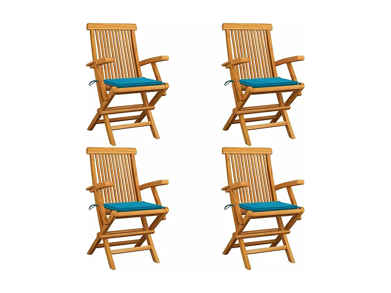 Tuinstoelen 4 st met blauwe kussens massief teakhout