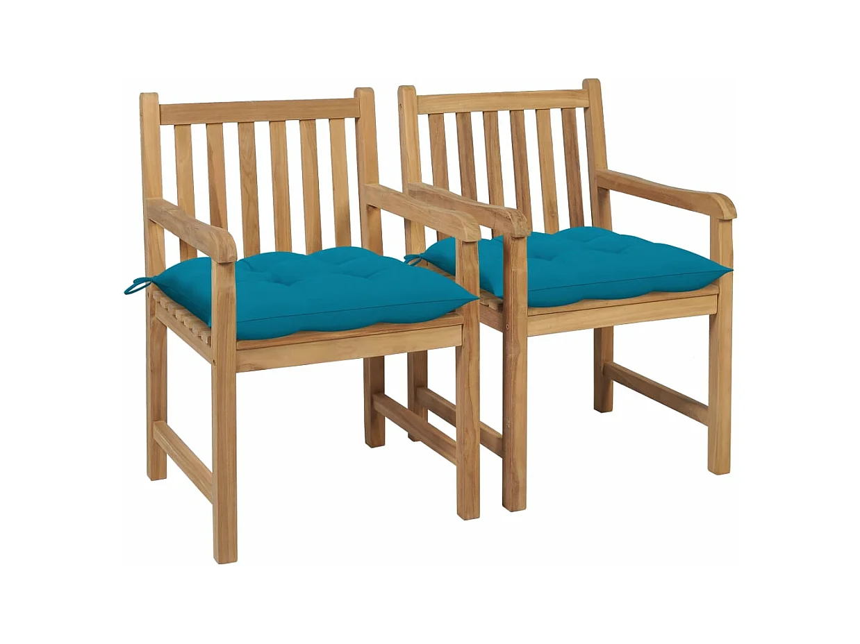 Chaises de jardin 2 pièces avec coussins bleu clair Bois de teck