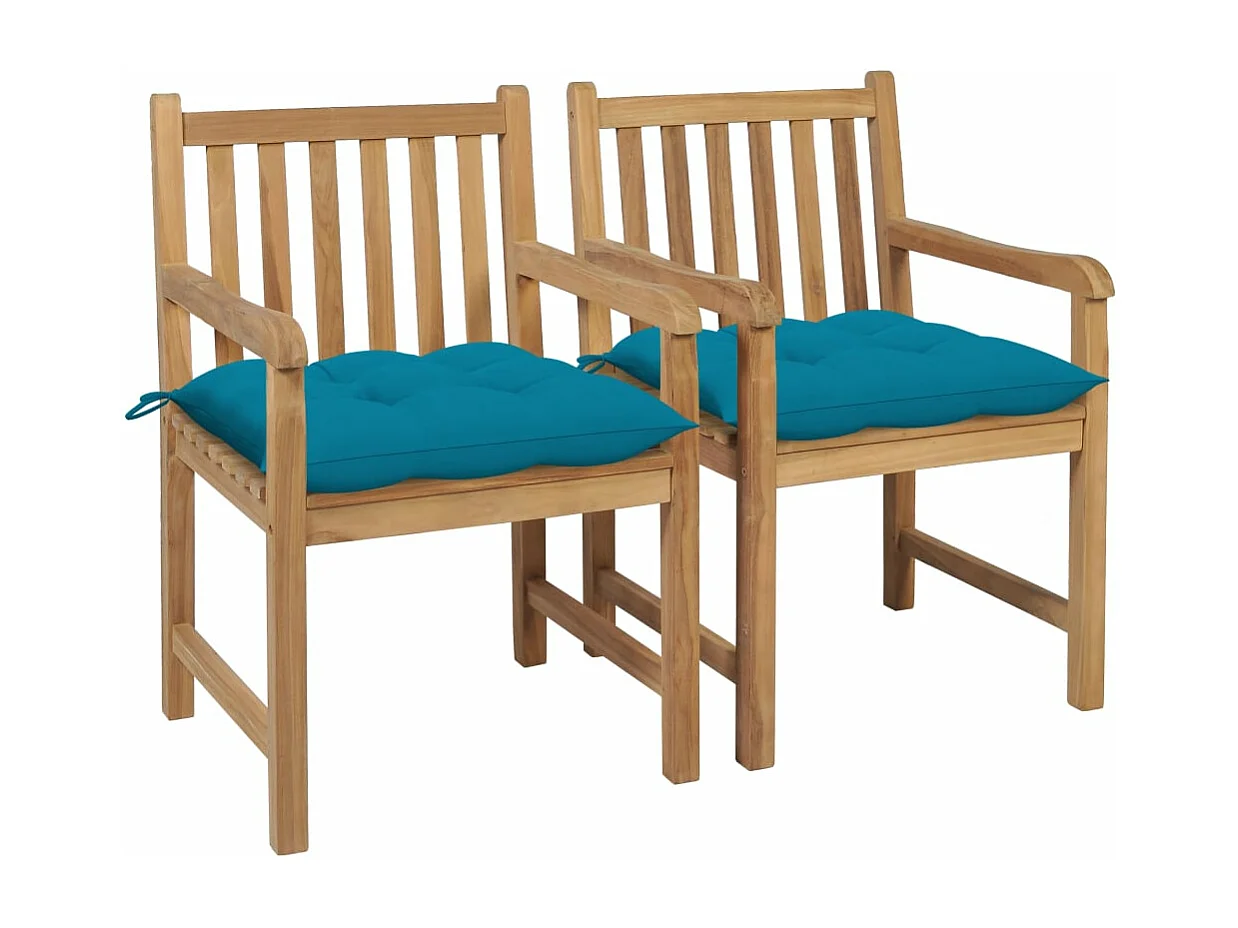 Chaises de jardin 2 pièces avec coussins bleu clair Bois de teck