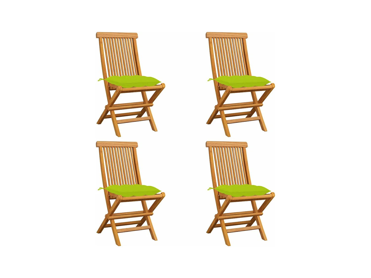 Tuinstoelen 4 stukkenmet heldergroene kussens massief teakhout