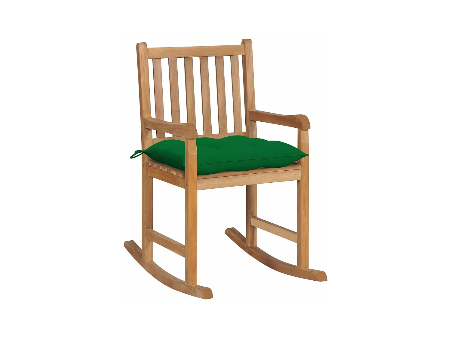Silla mecedora de madera maciza de teca con cojín verde