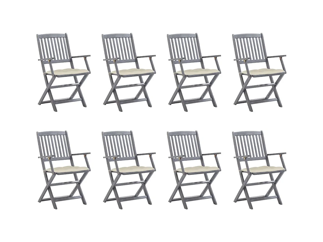 Chaises pliables d'extérieur 8 pièces avec coussins Bois d'acacia