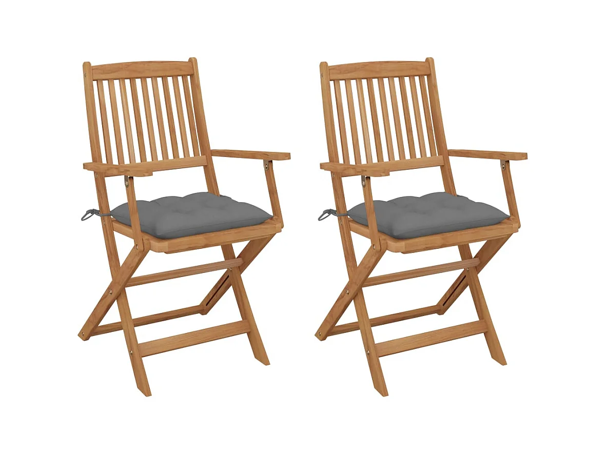 Chaises pliables de jardin 2 pièces avec coussins Bois d'acacia