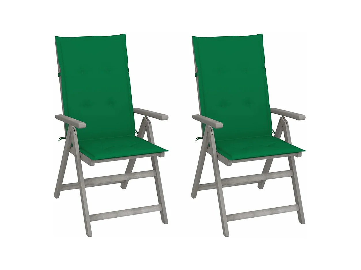 Chaises inclinables de jardin 2 pièces avec coussins Bois d'acacia