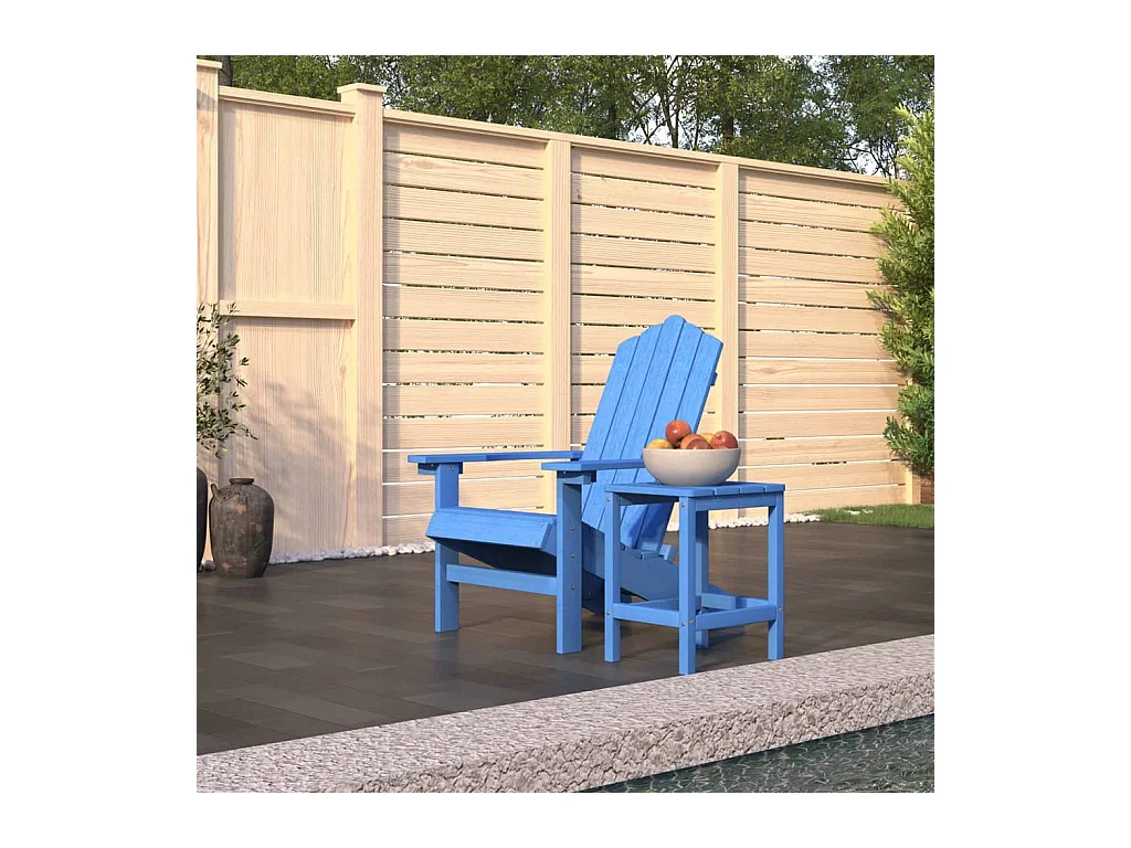 Chaise de jardin Adirondack avec table PEHD Bleu aqua