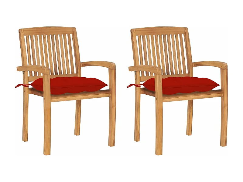 Tuinstoelen 2 stukkenmet rode kussens massief teakhout
