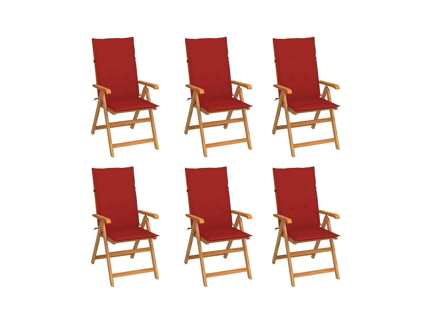 Chaises de jardin 6 pièces avec coussins rouge Bois de teck