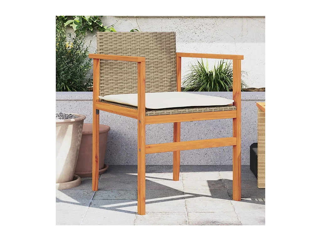 Chaises de jardin coussins lot de 2 beige résine tressée bois