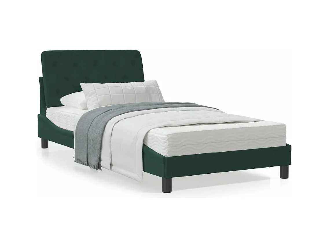 Lit avec matelas vert foncé 100x200 cm velours