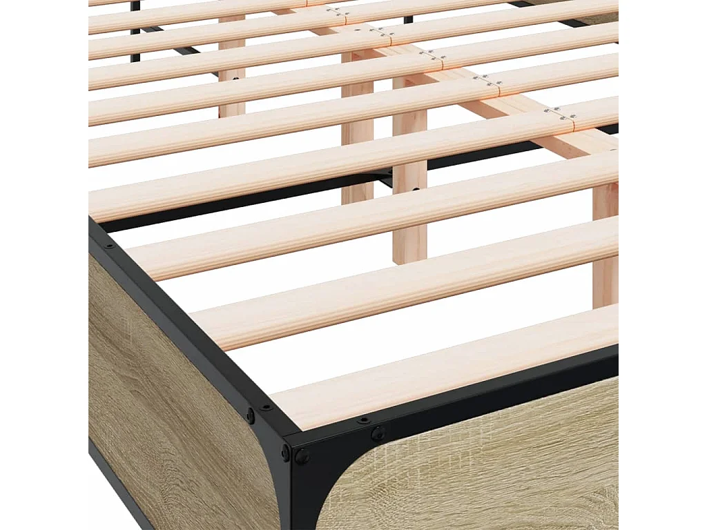 Estructura cama madera ingeniería metal roble Sonoma 140x190 cm
