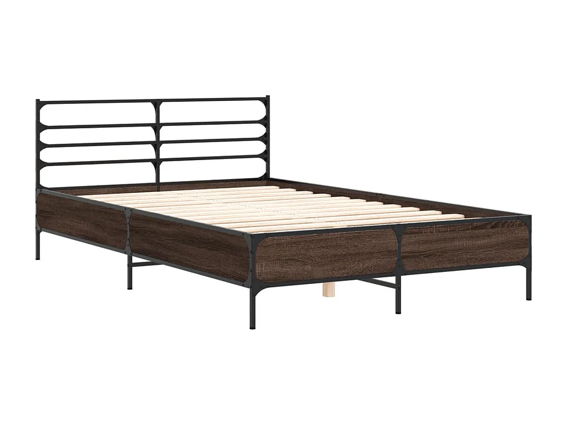 Estructura cama madera ingeniería metal marrón roble 135x190 cm
