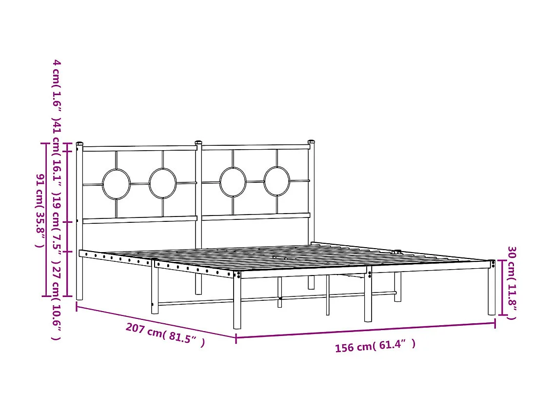 Estructura de cama de metal con cabecero blanca 150x200 cm