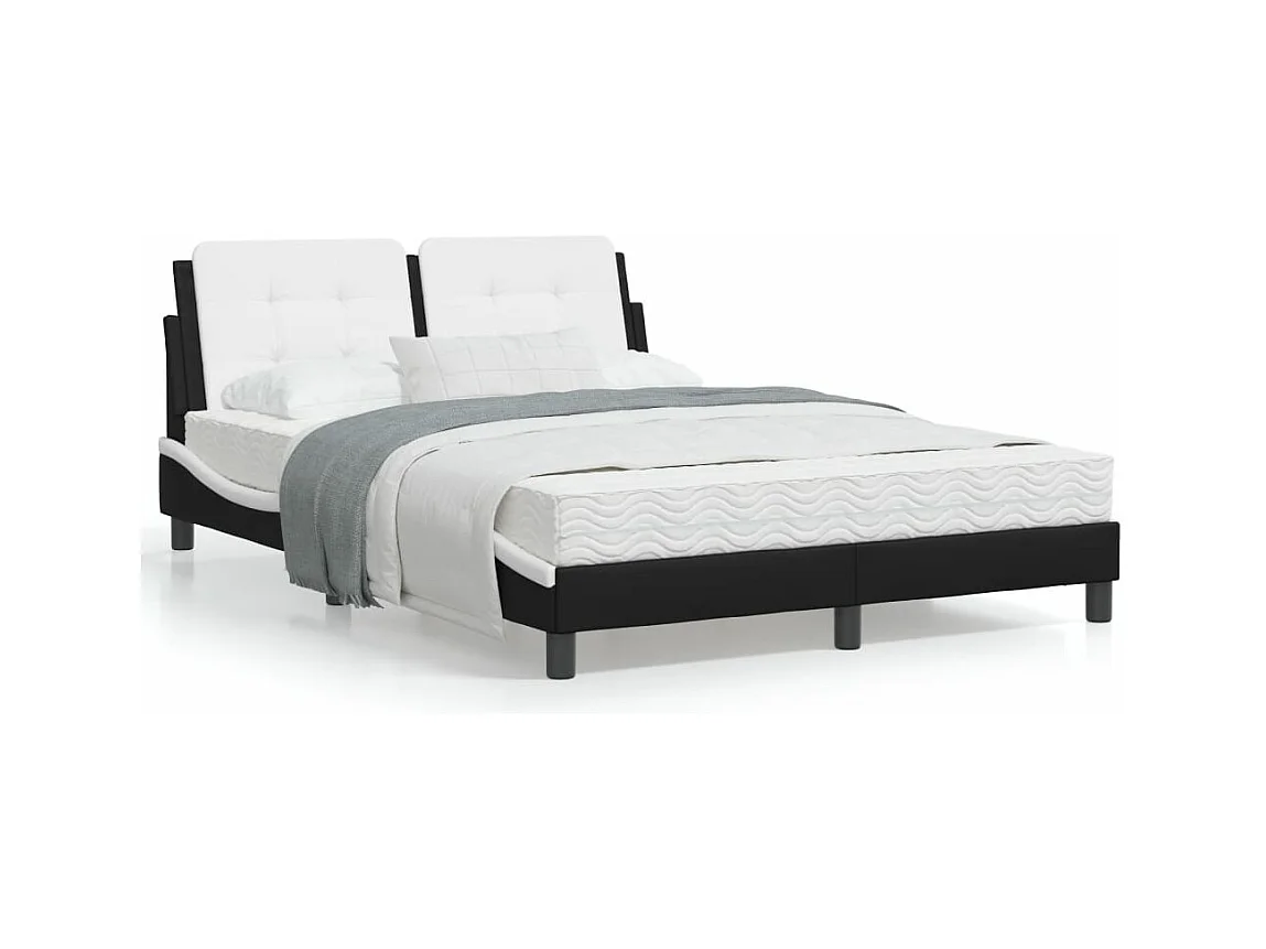 Lit avec matelas noir et blanc 140x200 cm similicuir