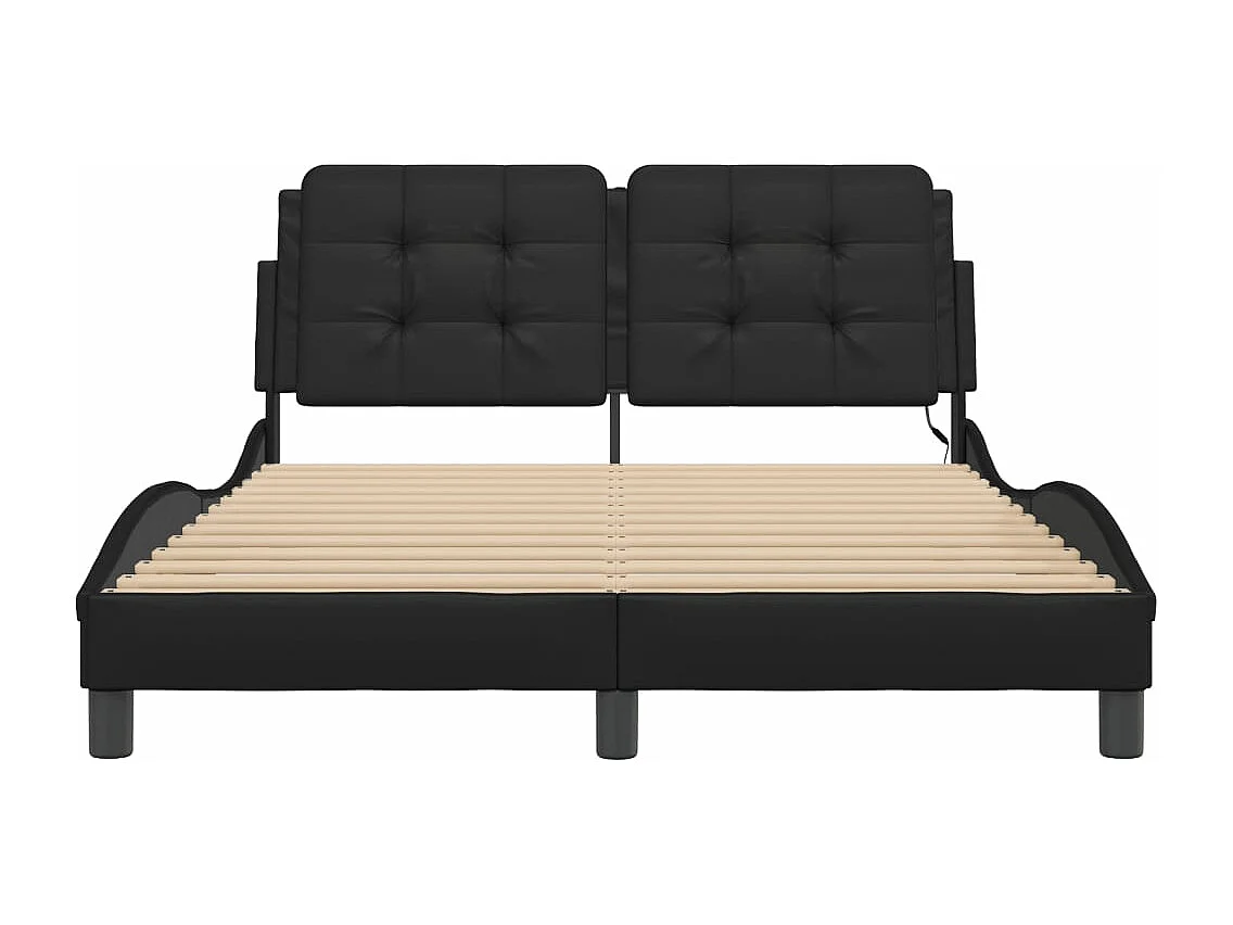 Estructura de cama con luces LED cuero PE negro 140x200 cm