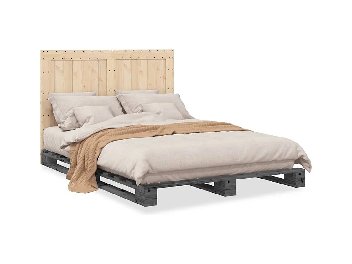 Estrutura de cama com cabeceira 140x200 cm pinho maciço cinza