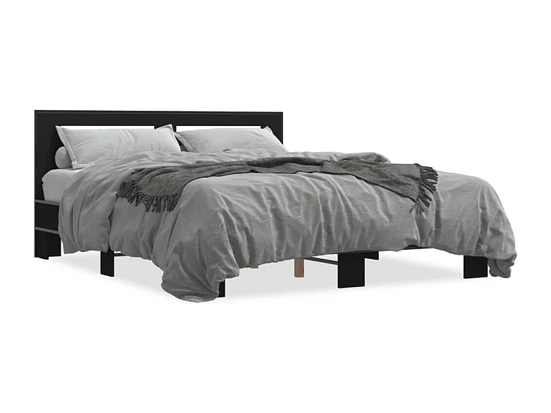 Estrutura de cama 150x200 cm derivados de madeira/metal preto