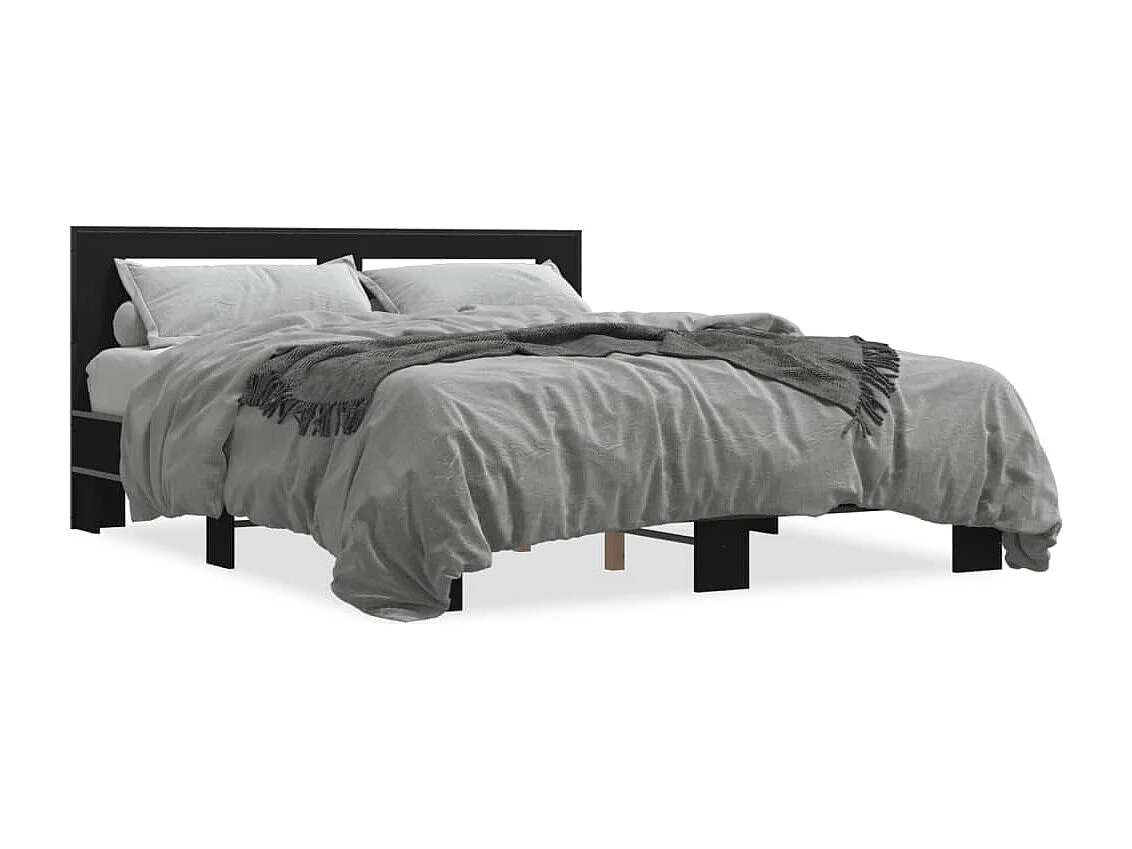 Estrutura de cama 150x200 cm derivados de madeira/metal preto