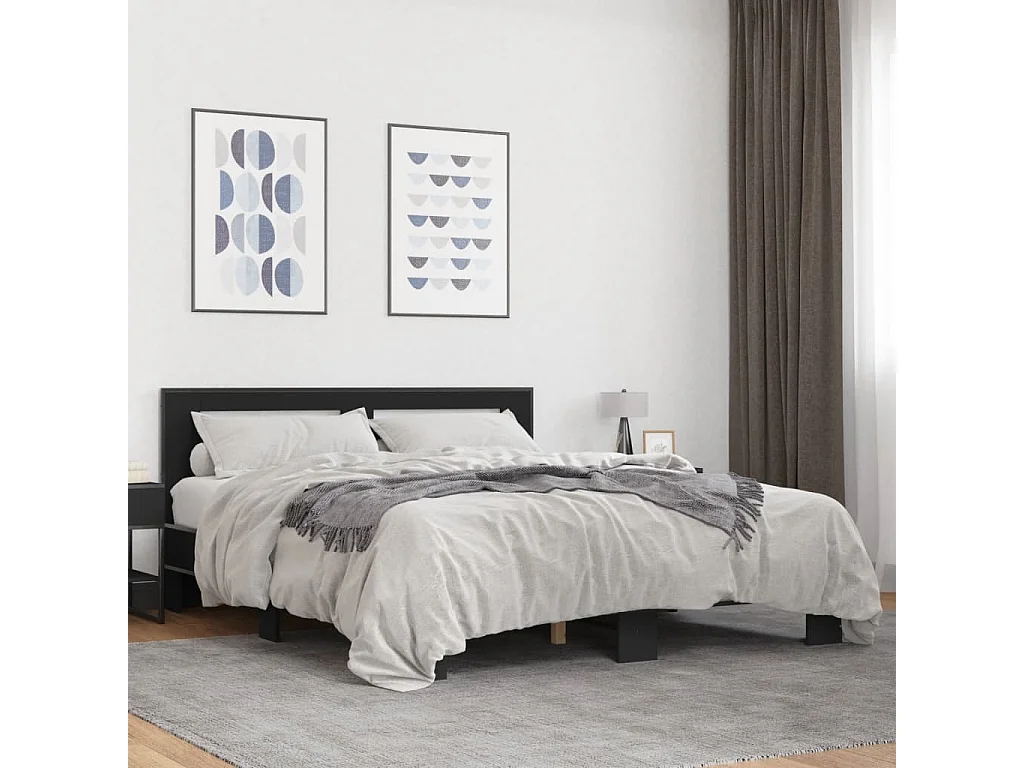 Estrutura de cama 150x200 cm derivados de madeira/metal preto