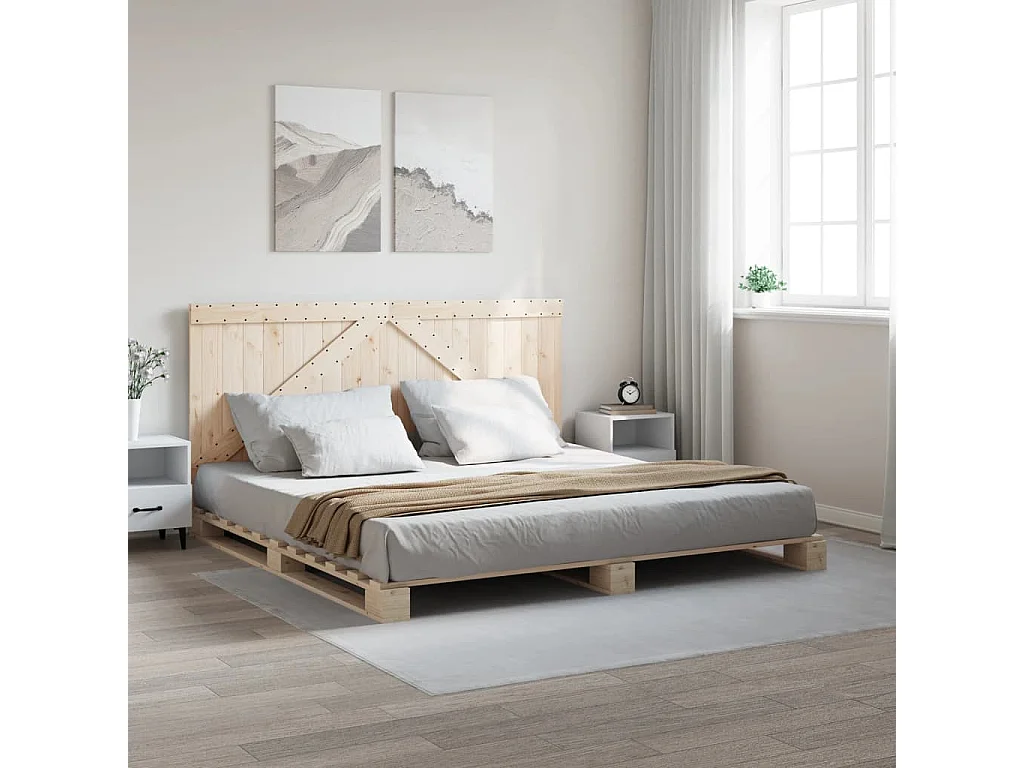 Estructura de cama con cabecero madera maciza de pino 200x200cm