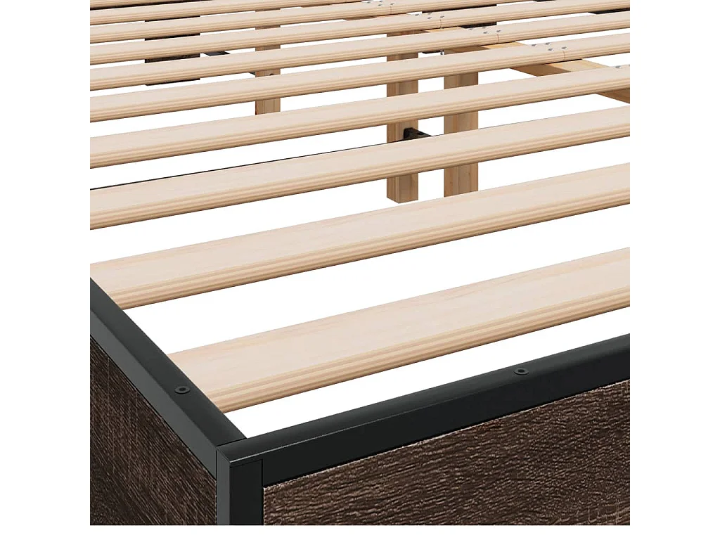 Estructura cama madera ingeniería metal marrón roble 150x200 cm