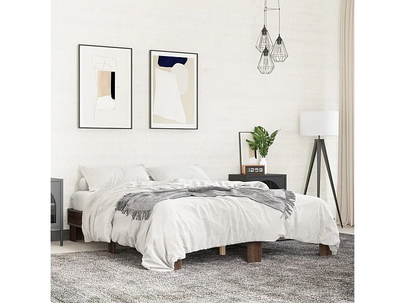 Cadre de lit chêne marron 150x200 cm bois d'ingénierie et métal